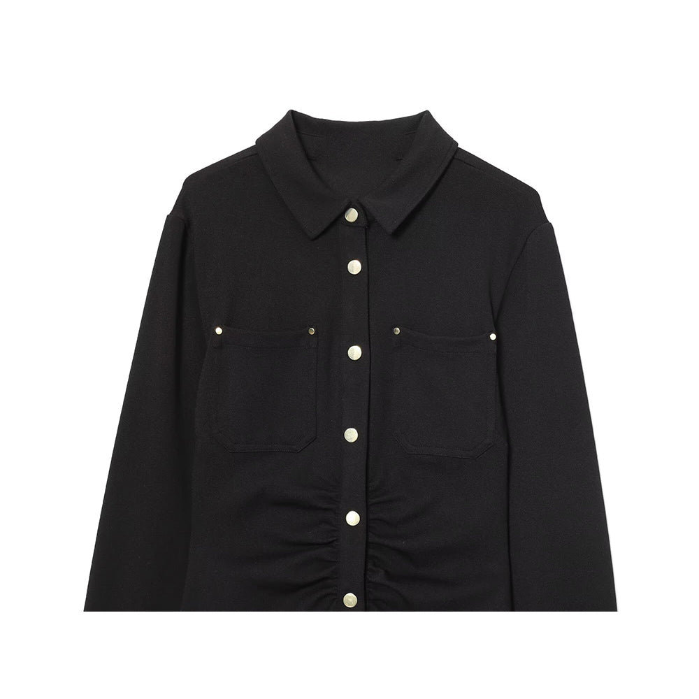 Women's new fashion slim shirt style pleated mini dress