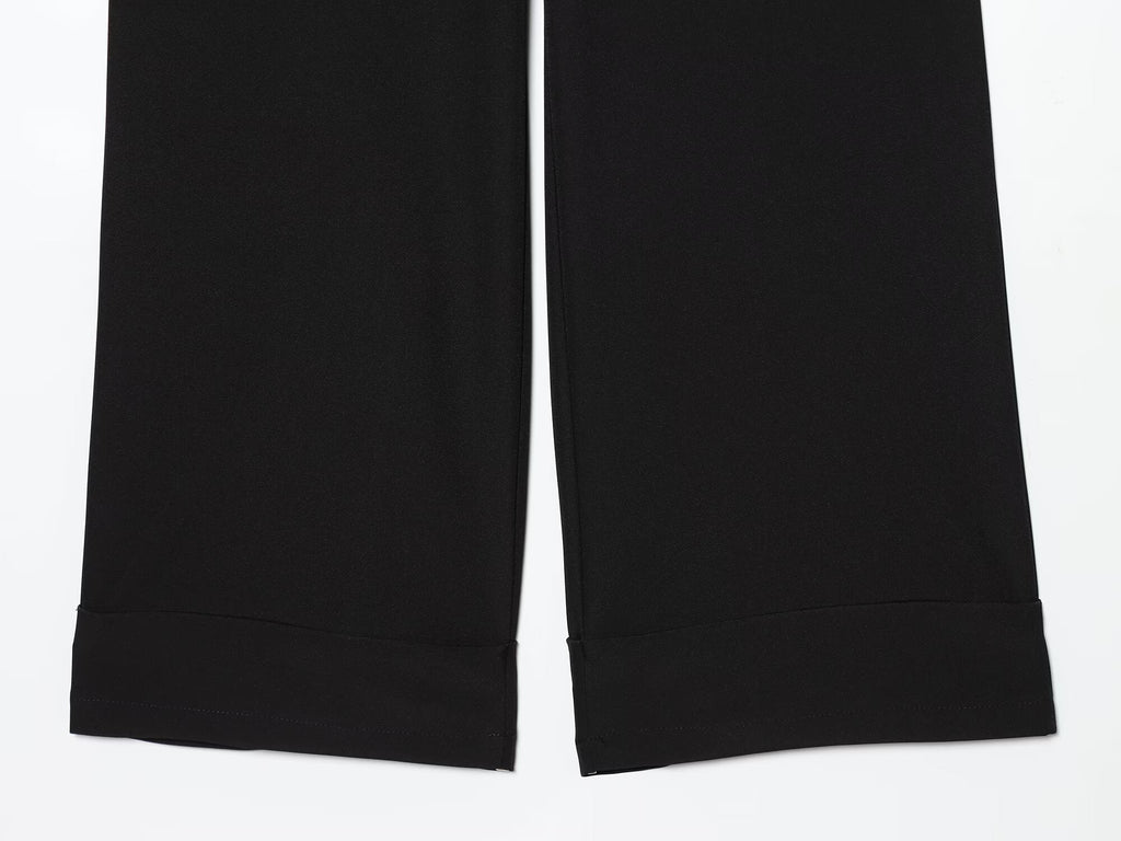 Women's casual high waisted straight leg rolled edge pants