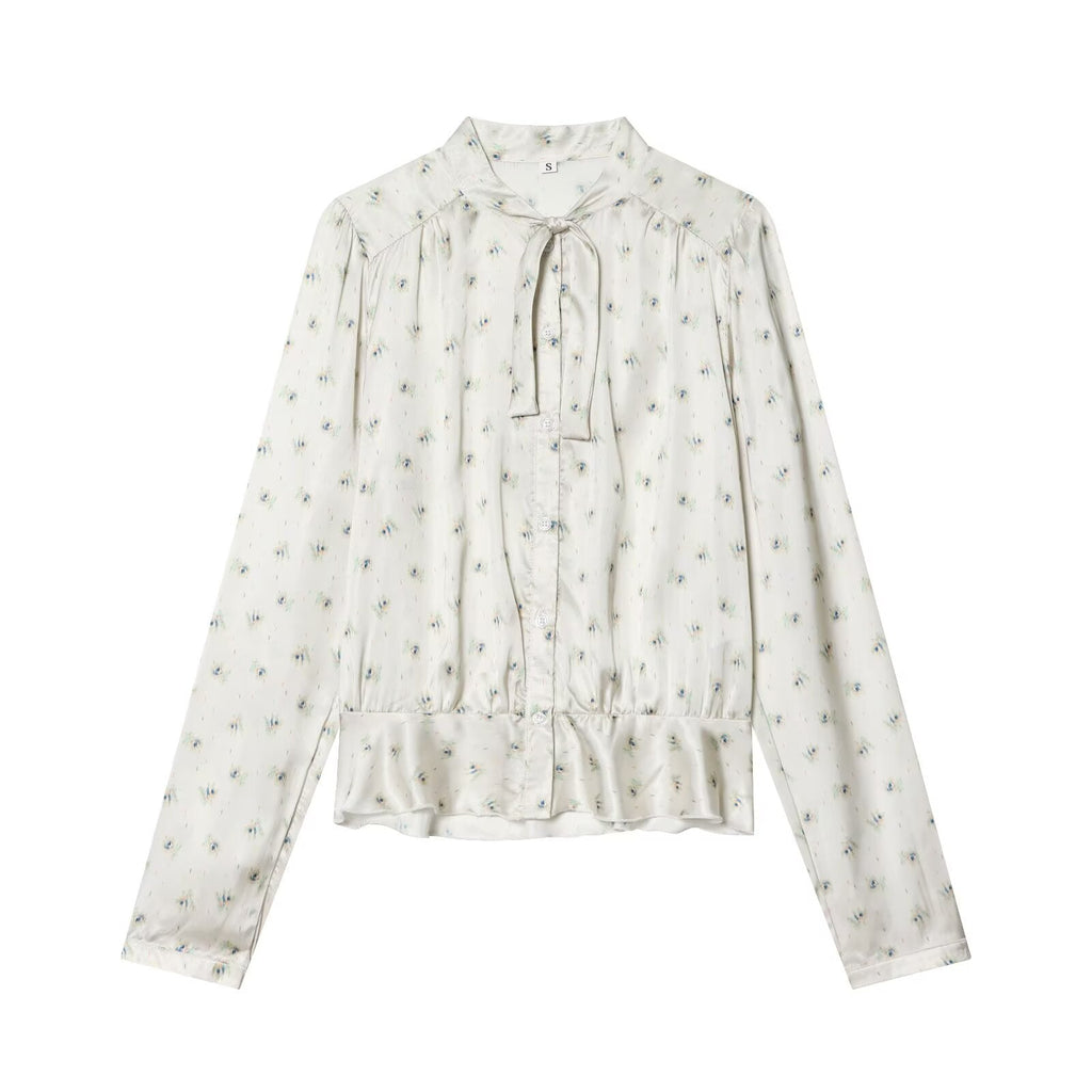 Women's bow decoration printed shirt