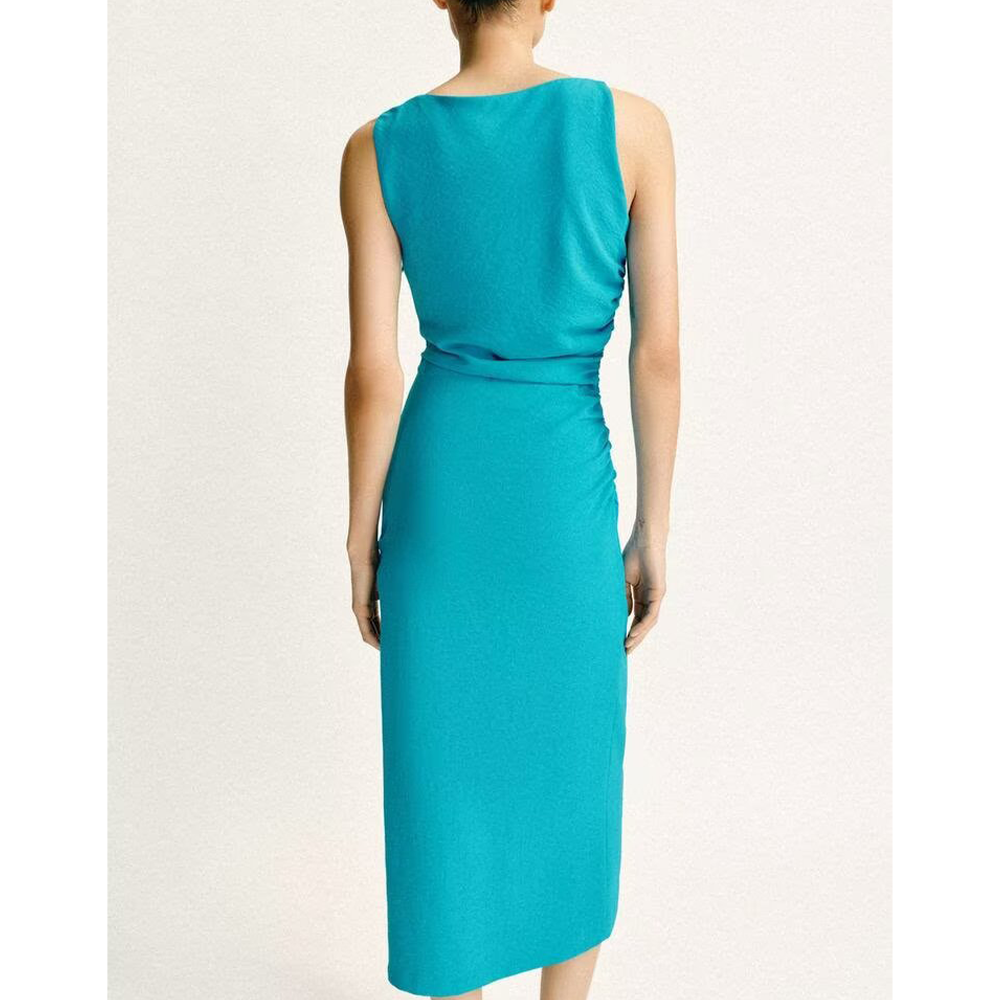 Women's slit design pleated Midi dress