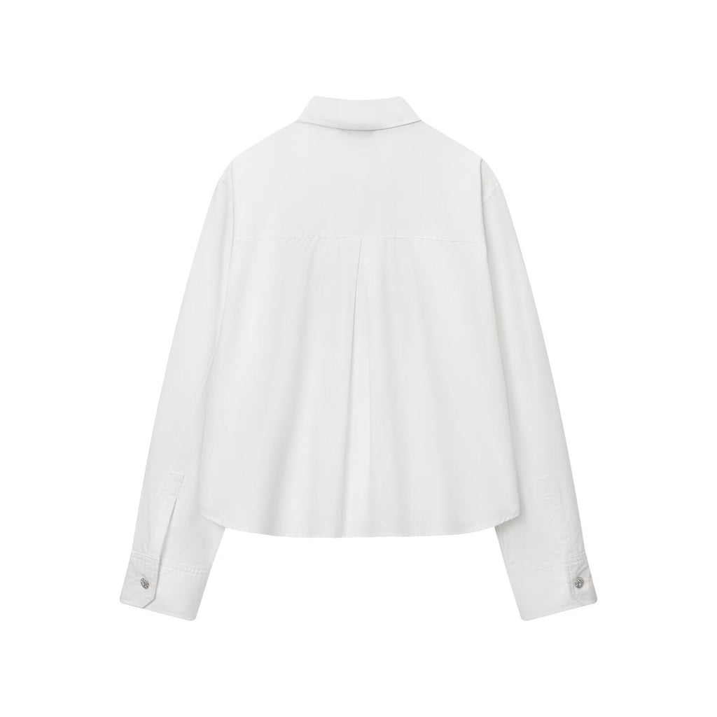 Women's jewelry button decoration poplin shirt