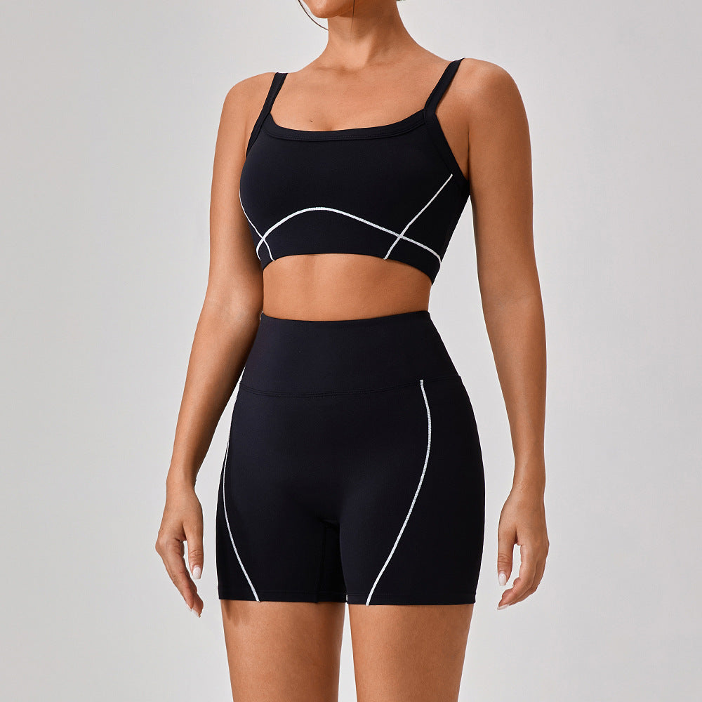 Women's new nude tight outdoor sports bra contrast suit