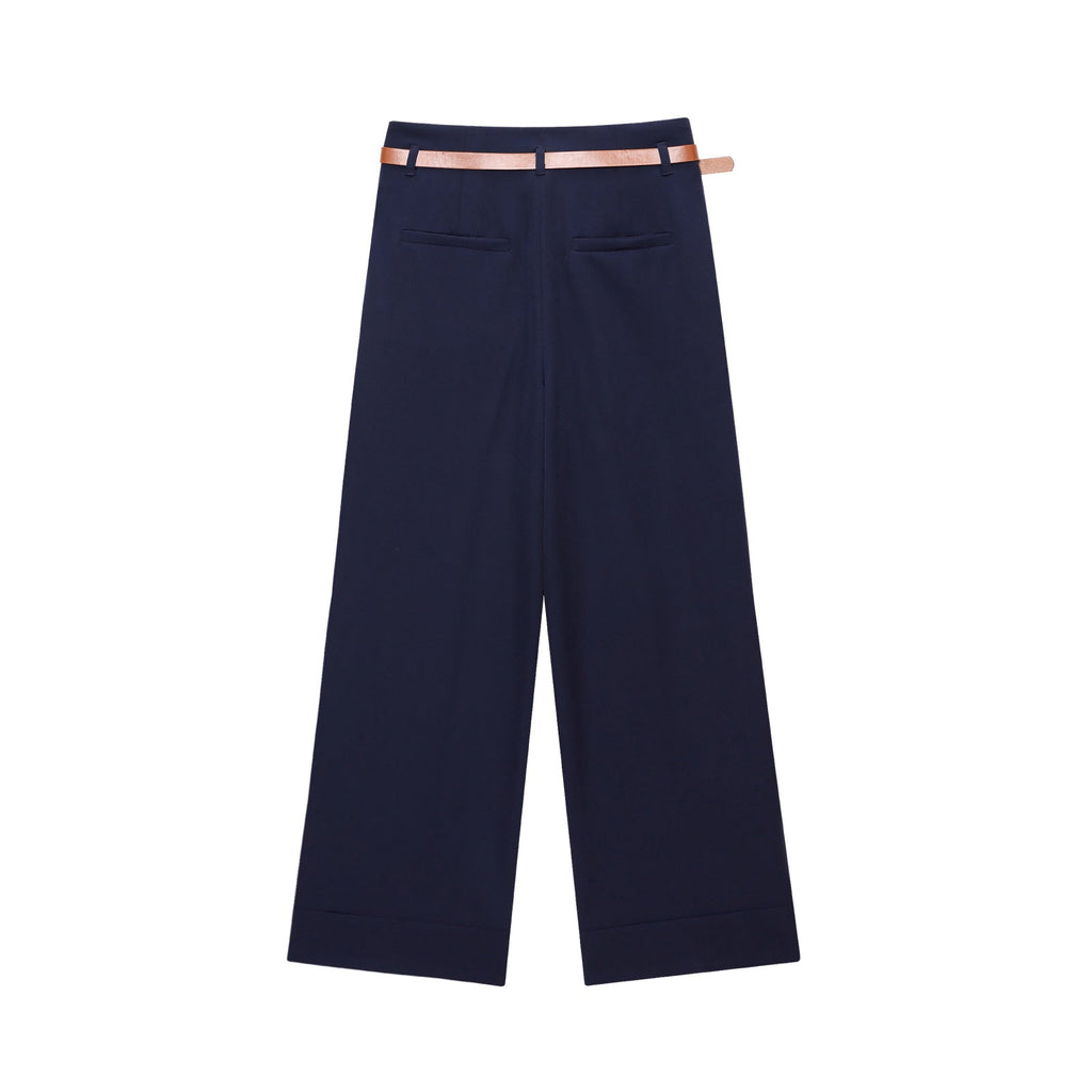 Women's with Belt rolled hem design casual pants