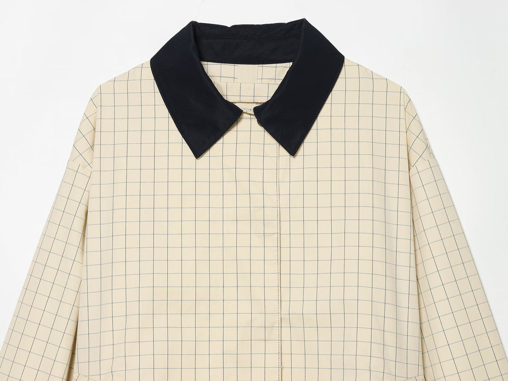 Women's loose plaid contrasting collar jacket