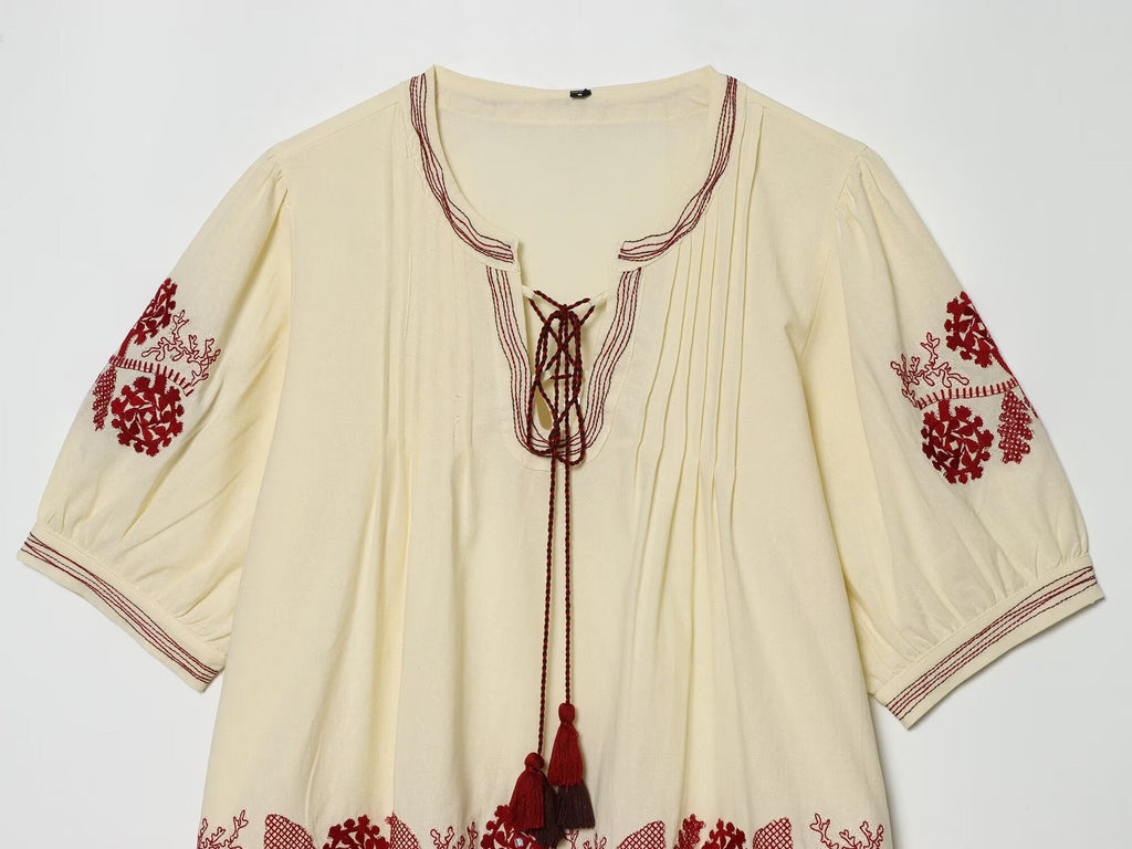 2026 Women's tassel decorated embroidered shirt
