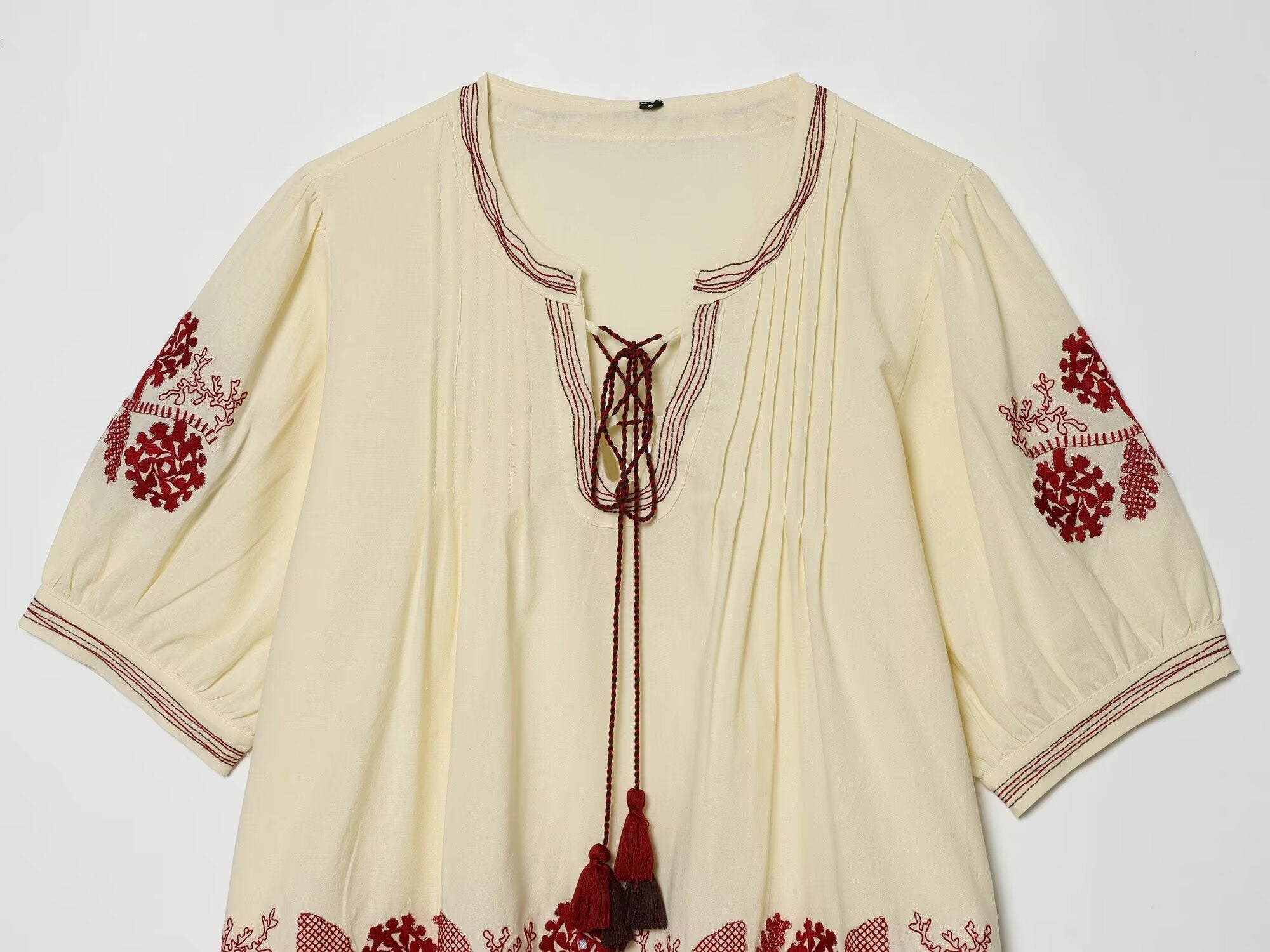 2026 Women's tassel decorated embroidered shirt
