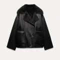 Women's loose warm double-sided Fur Faux Leather jacket Coat