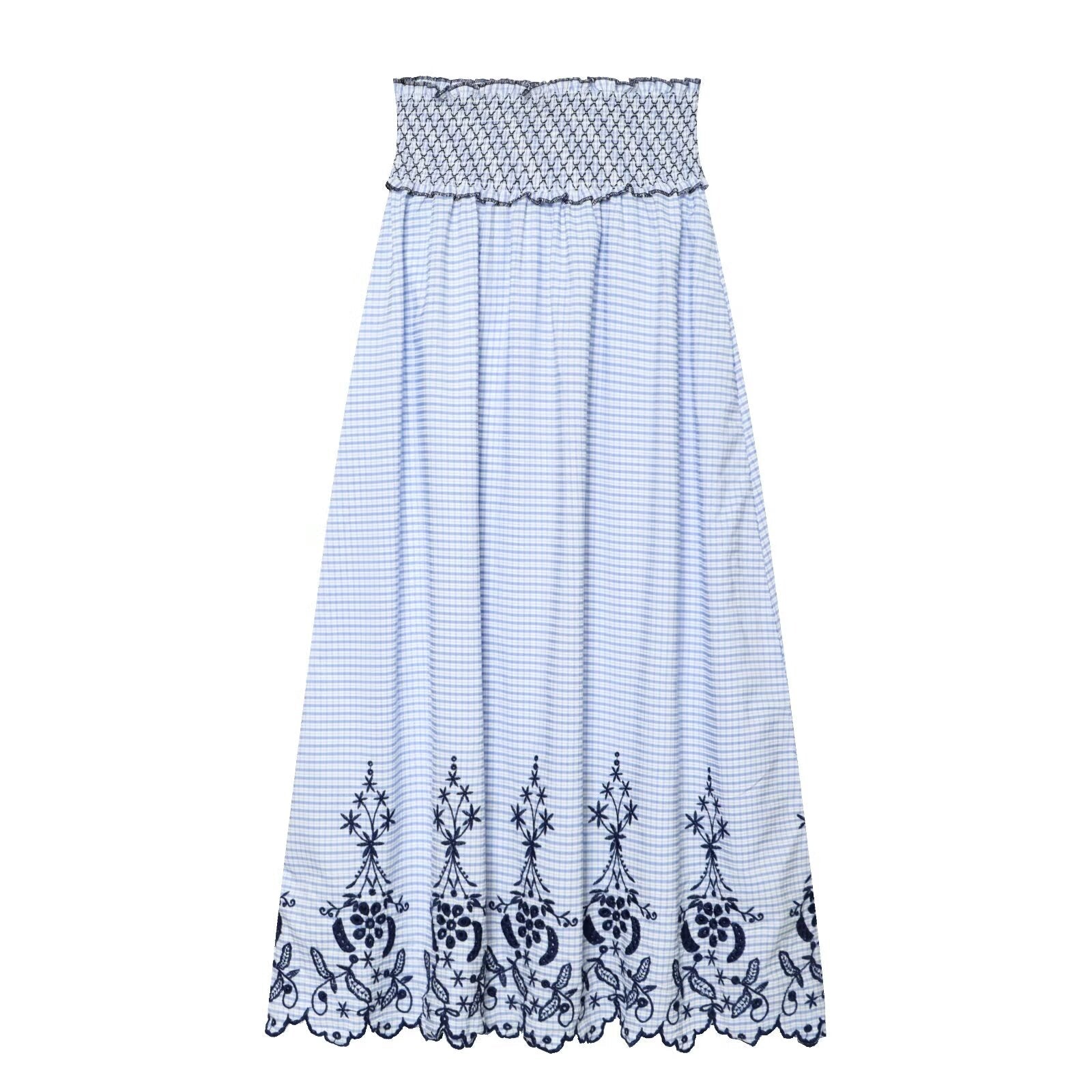 suit Women's 2 pieces embroidered checkered MIDI skirt + tops