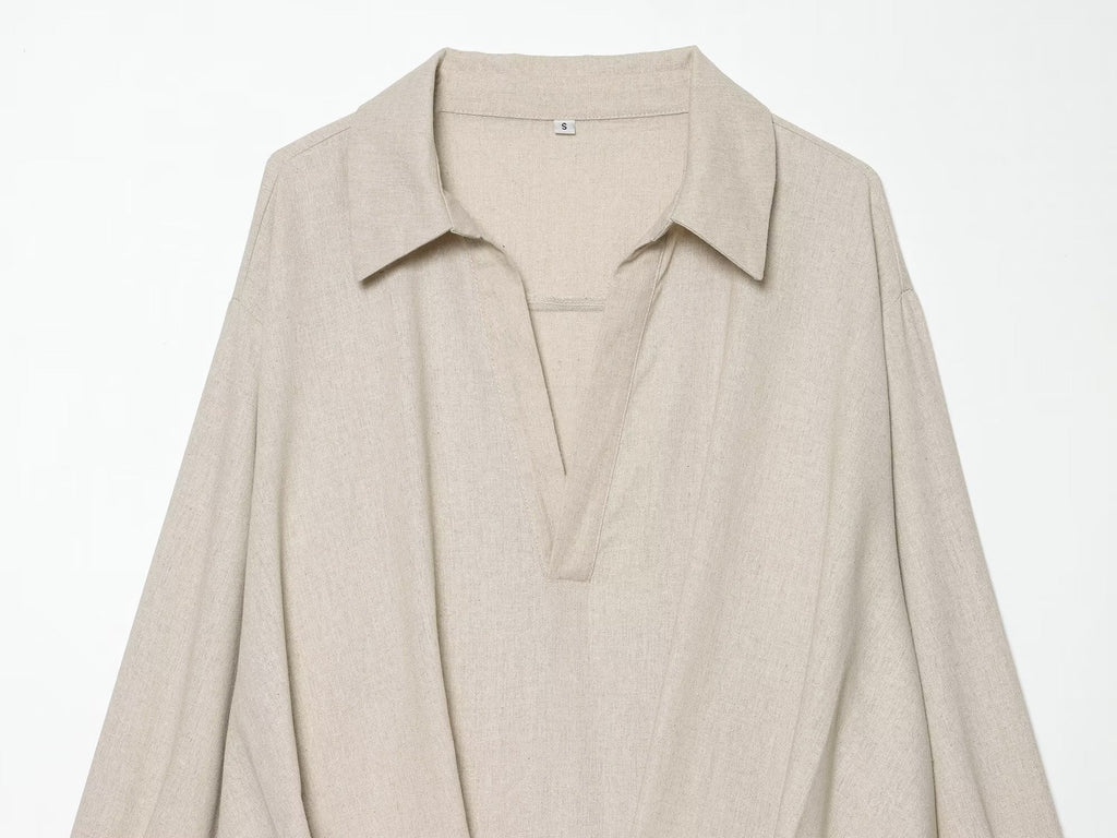 Women's fluffy hem linen blend shirt