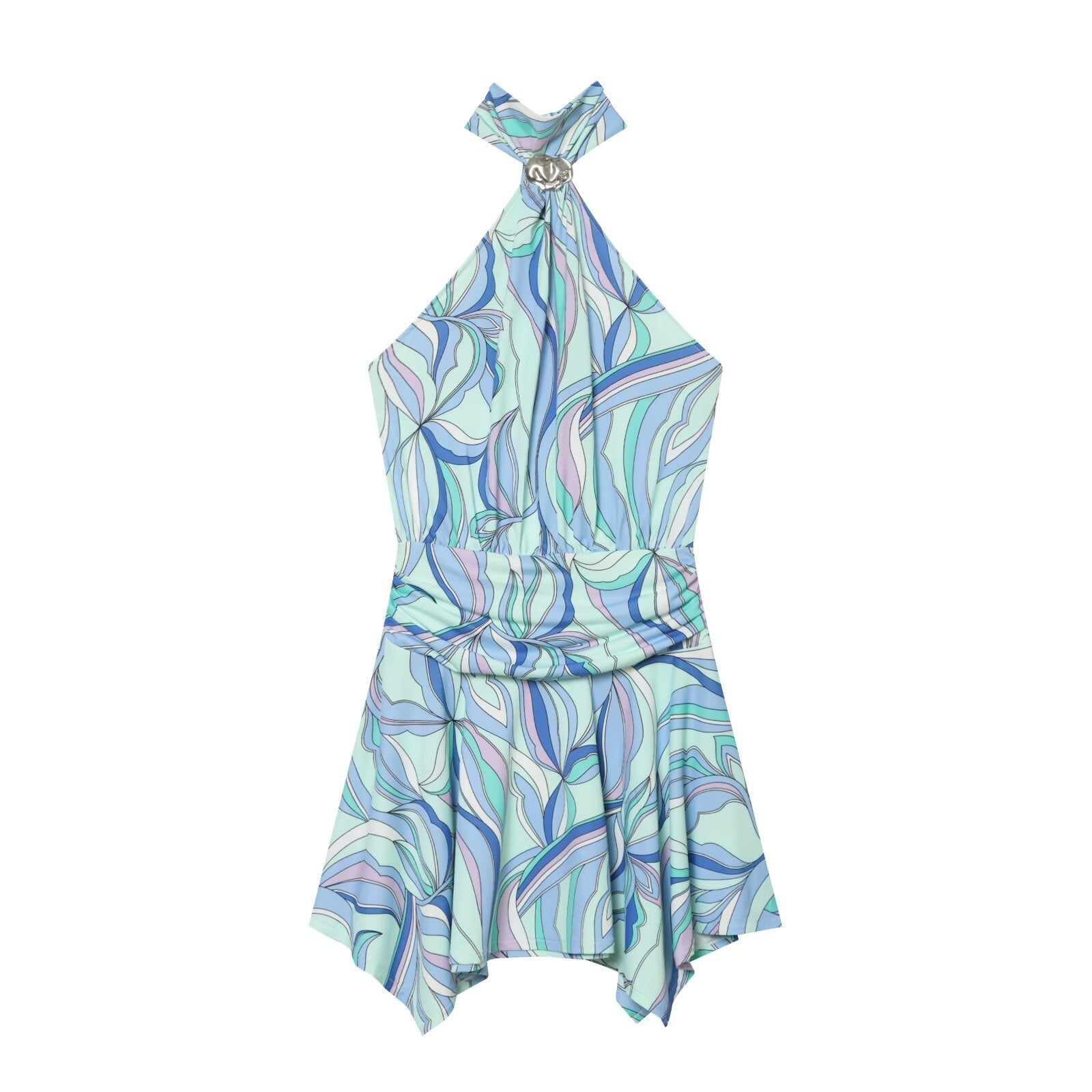 Women's backless printed halter neck dress