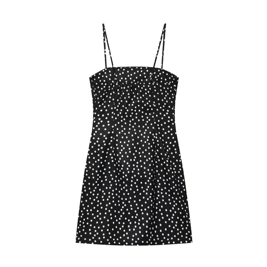 Women's polka dot suspender mini dress