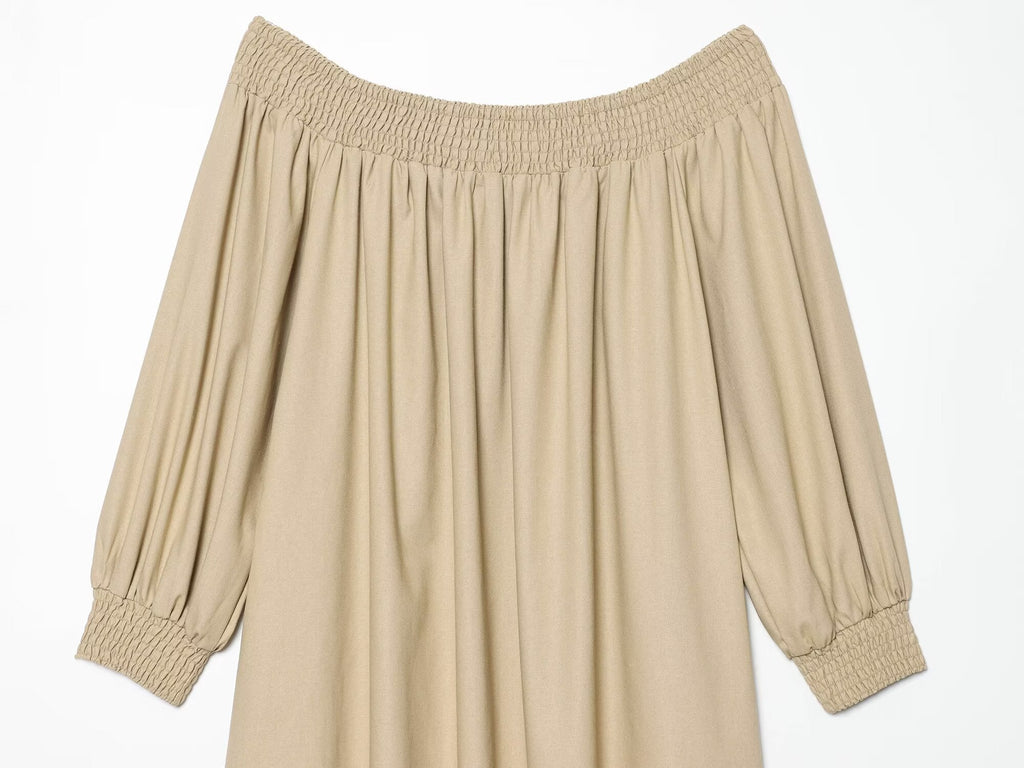 Women's off shoulder linen blended MIDI dress