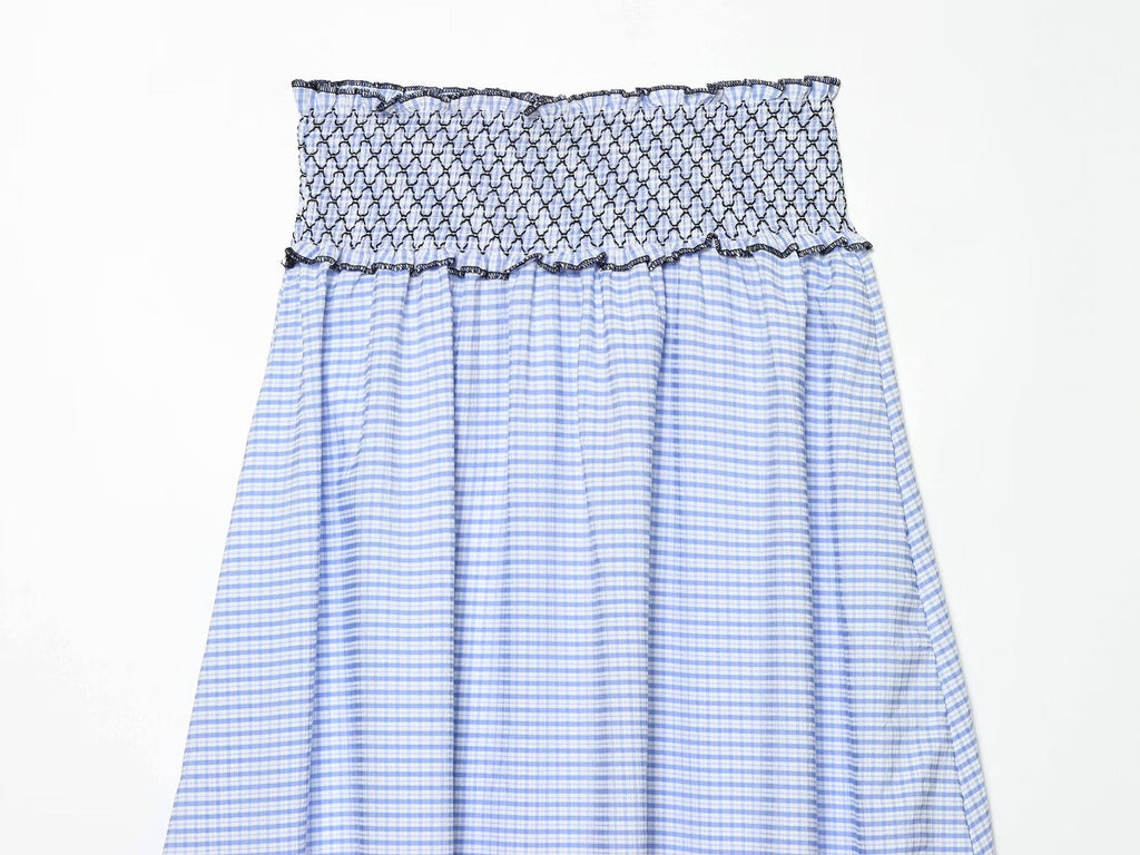 suit Women's 2 pieces embroidered checkered MIDI skirt + tops