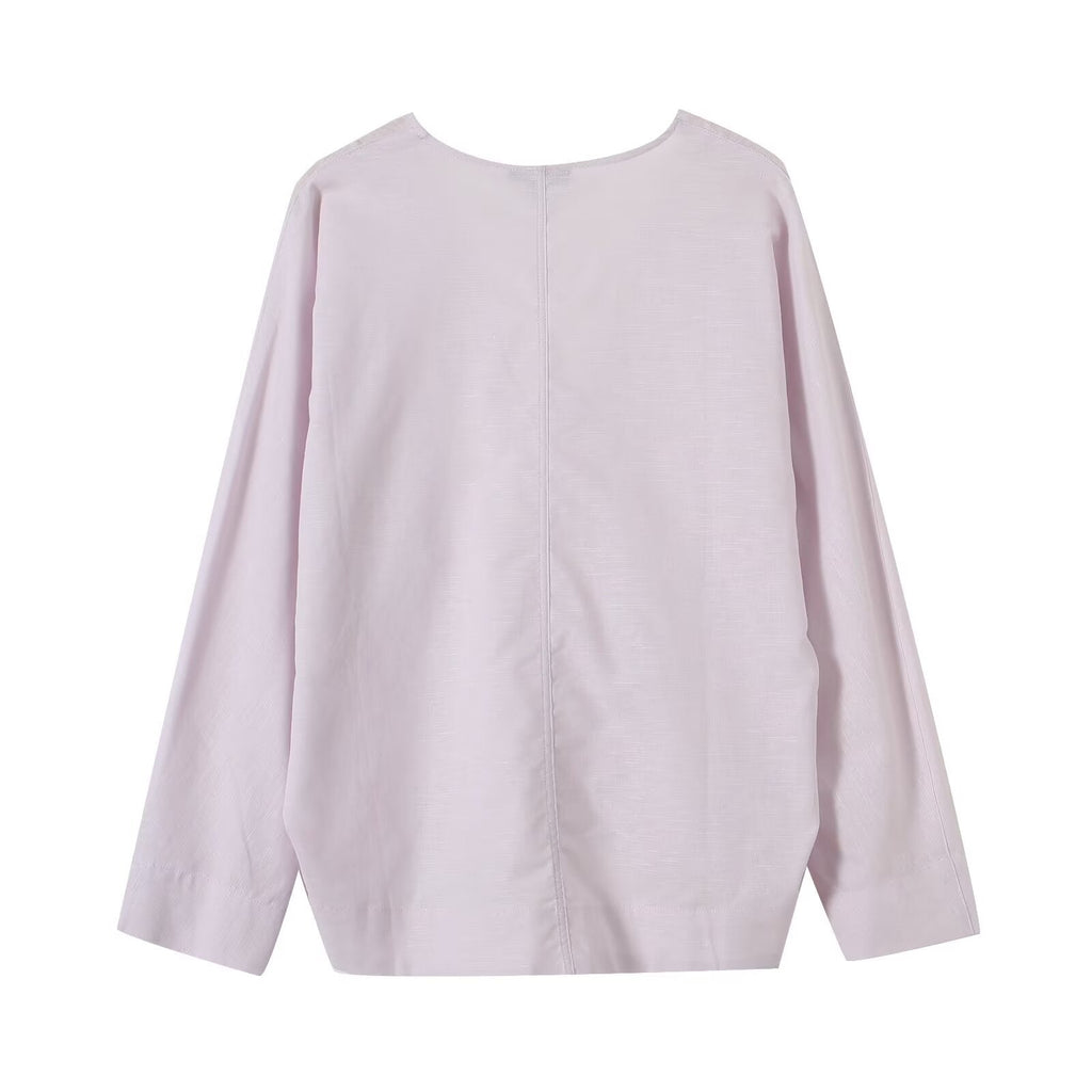 Women's loose V-neck linen blend cover shirt