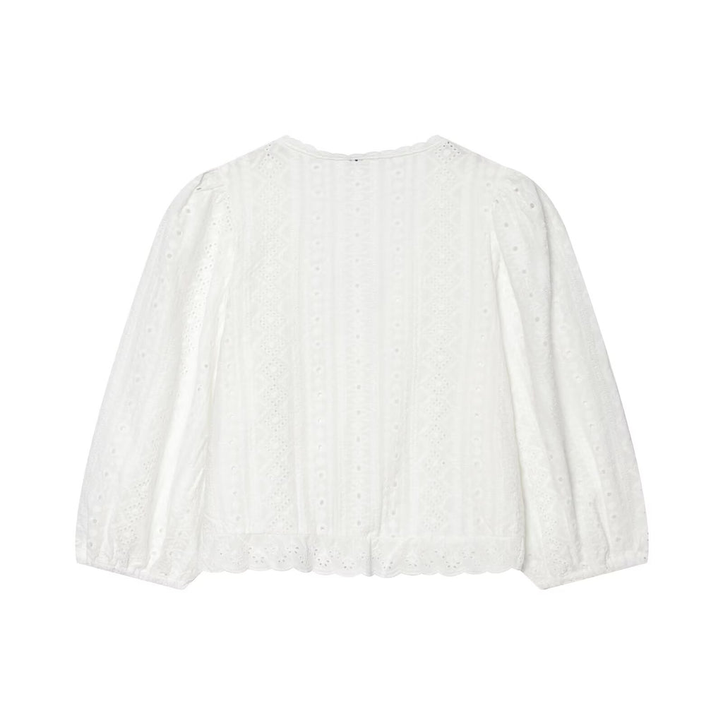 Women's hollowed out embroidered V-neck shirt