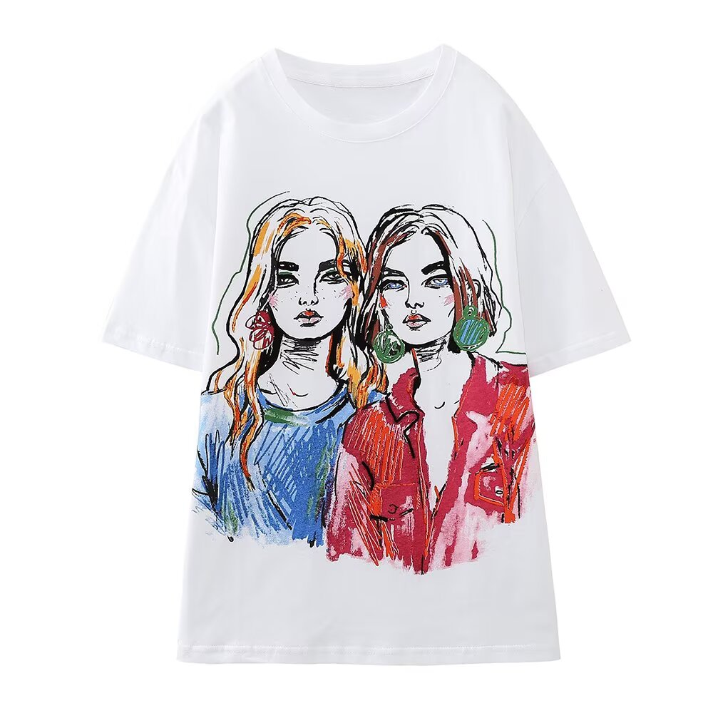 2026 multi-color printed letter T-shirt women short sleeved O-neck loose T-shirt