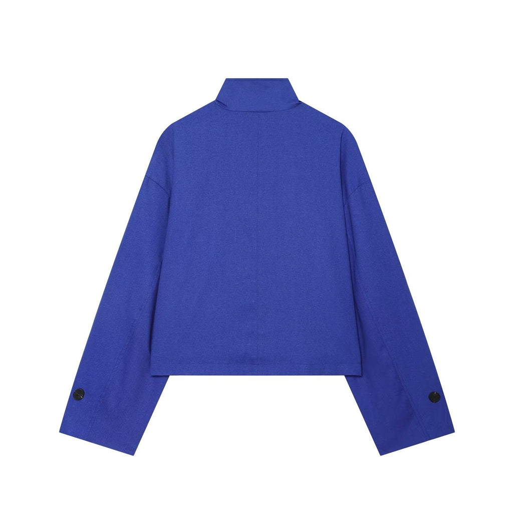 Women's standing collar linen blend Coat