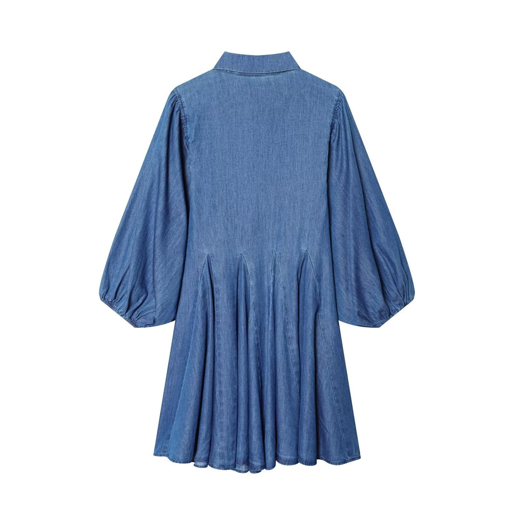 Women's bubble sleeve flared hem dress