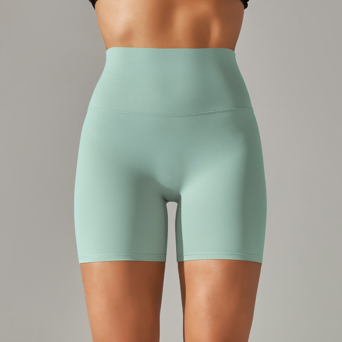 Women's new solid color yoga shorts double sanding tight high waist elastic exercise fitness three-point yoga pants.
