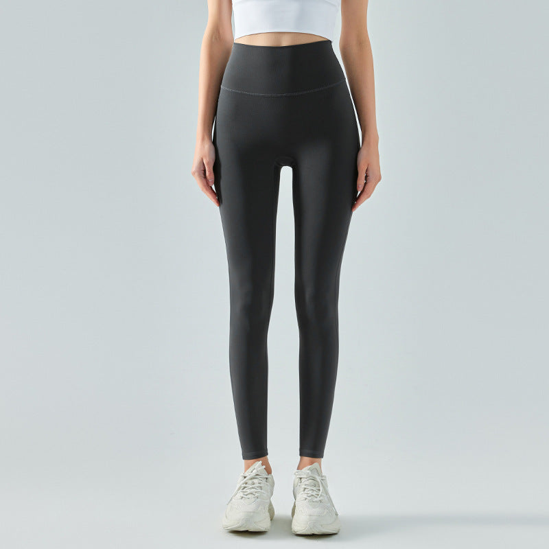 Women's New Fashion Joker Nude High Waist Belly Yoga Pants Double Sanding Peach Hip Running Tight Fitness Pants.