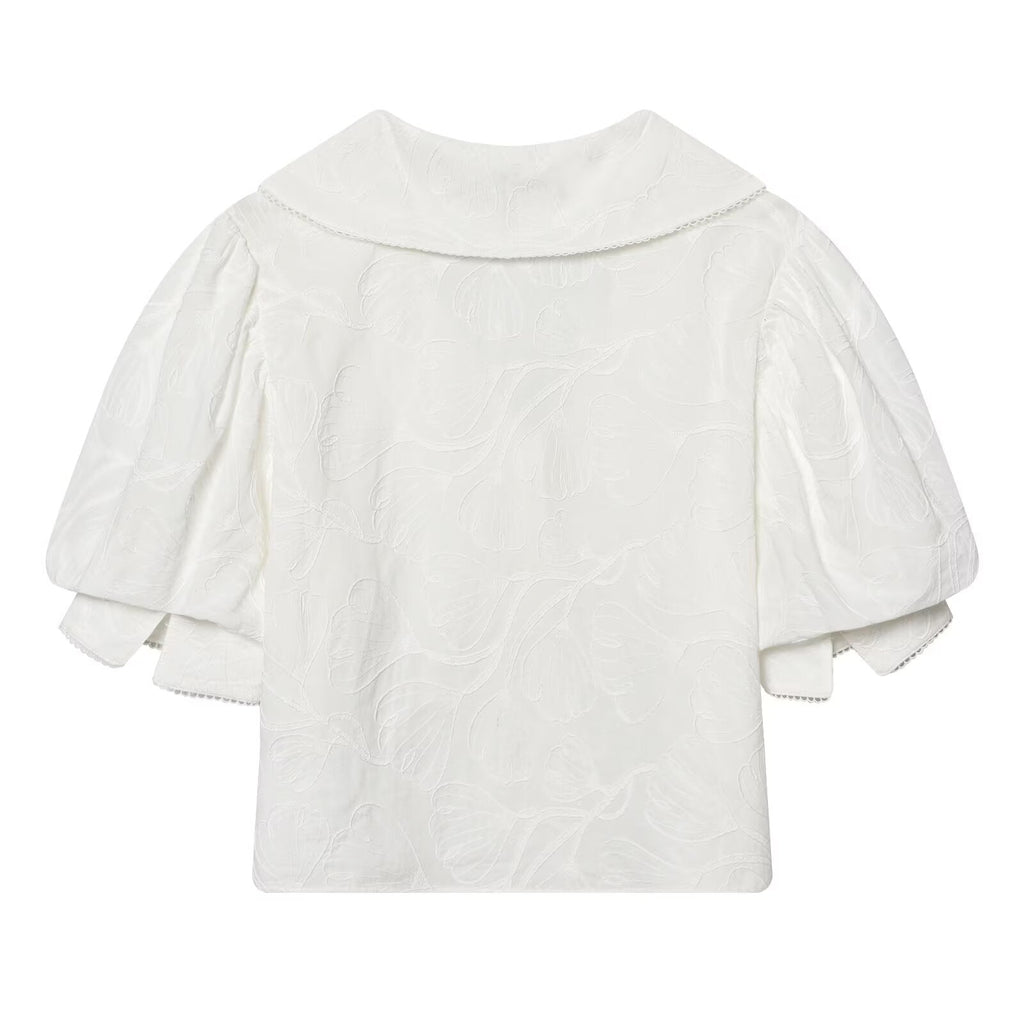 Women's new small round Neck embroidered shirt