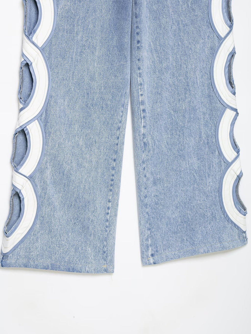 Women's hollow design high waisted straight jeans