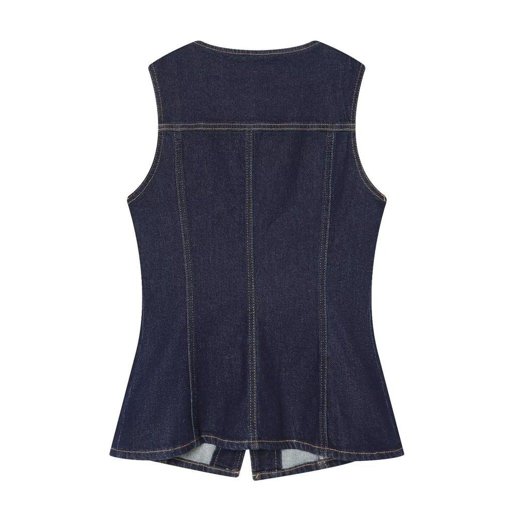 Women's slim single breasted denim vest